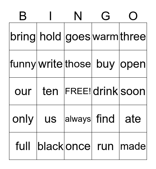 8B, 9A, 9B Bingo Card