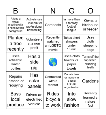 Earth Month Social Hour Bingo Card