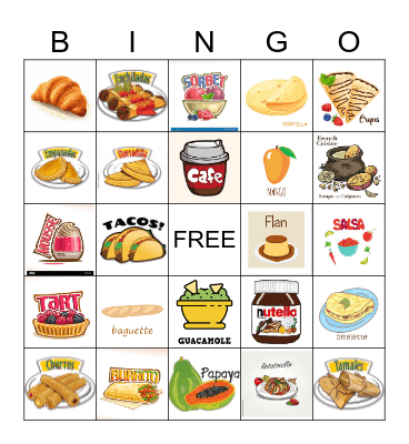 French & Spanish foods Bingo Card
