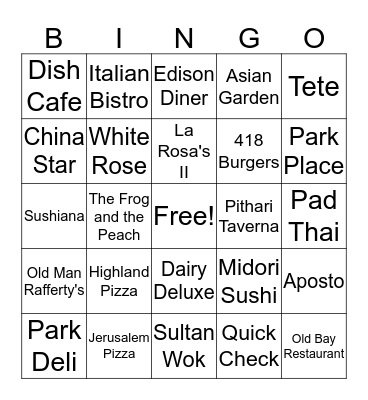 Left Overs Bingo Card