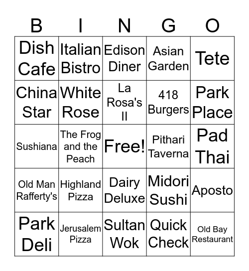 Left Overs Bingo Card