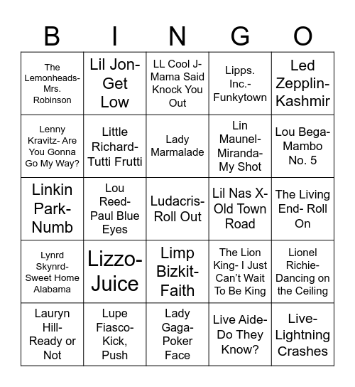 Radio Bingo Take The "L" Bingo Card