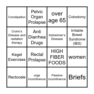 Bowel Bingo Card