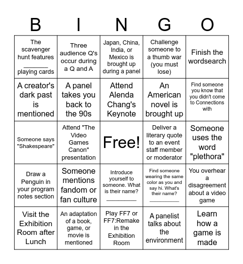 Connections 2024 Bingo Card