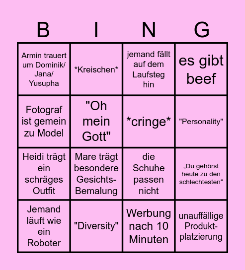 GNTM 2024 Bingo Card