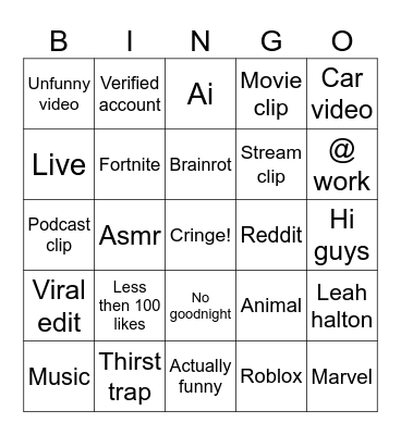 TikTok Bingo Card