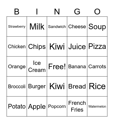 Food Bingo Card