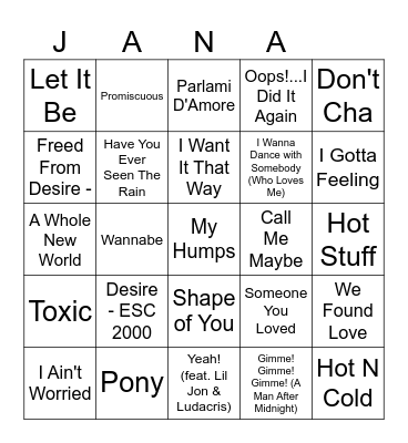 Jana's Bachelorette Boozy Bingo Card