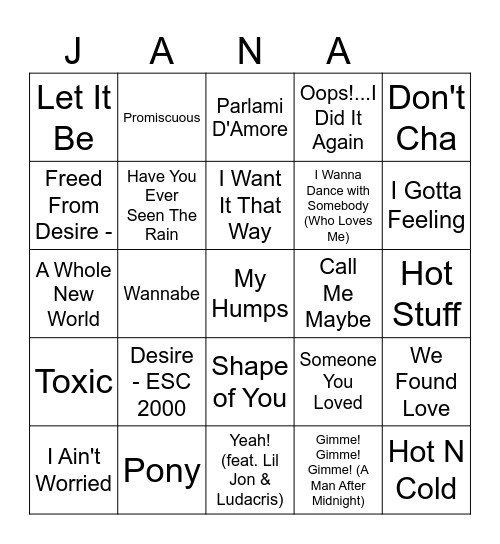 Jana's Bachelorette Boozy Bingo Card