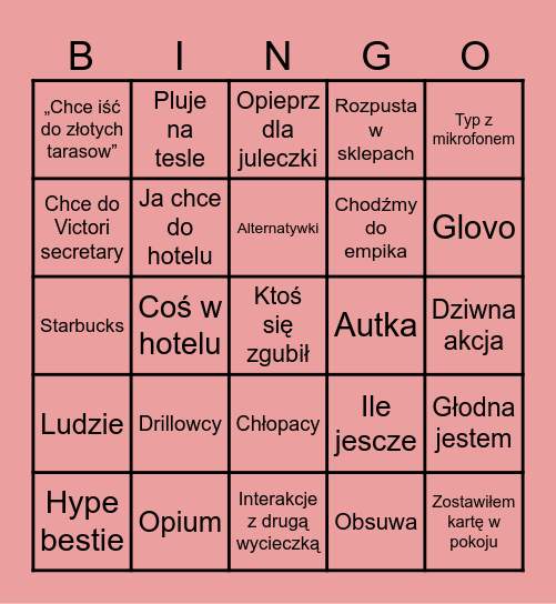 Warszawka Bingo Card