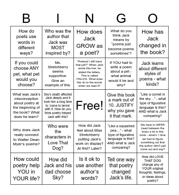 LOVE THAT DOG Bingo Card