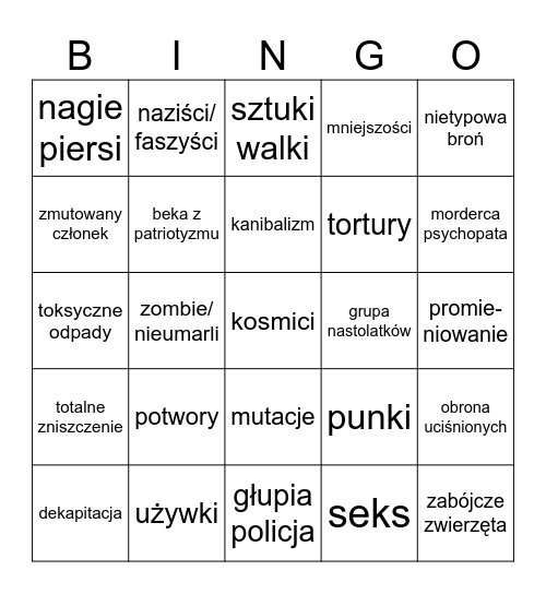 zły film ! ! ! ! Bingo Card