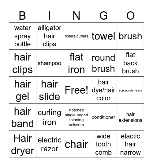 Hairdressing Bingo Card