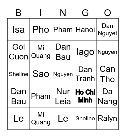 Dale’s Bingo Card