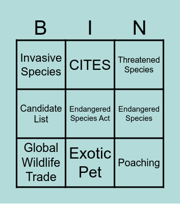 Extinction Bin-go Bingo Card
