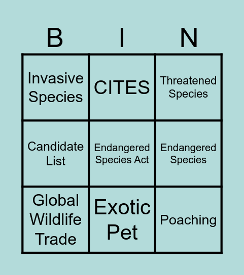 Extinction Bin-go Bingo Card