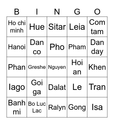 G i o Bingo Card
