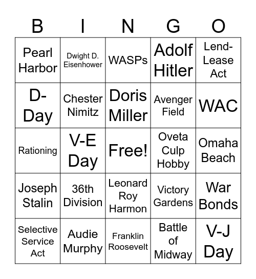 World War II Bingo Card
