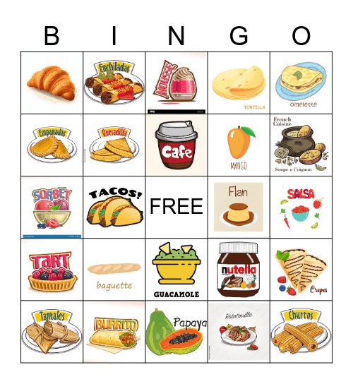 French & Spanish foods No 2 Bingo Card