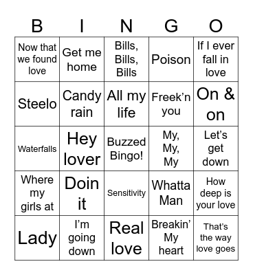 90s R&B/HipHop Bingo Card