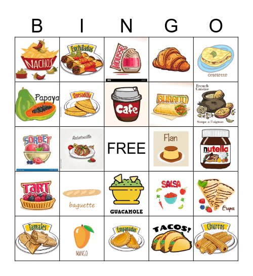 French & Spanish foods No 4 Bingo Card