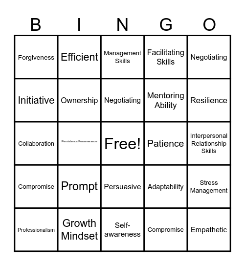 Soft Skills Bingo Card