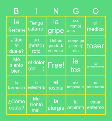 LA SALUD Bingo Card