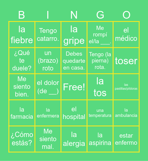 LA SALUD Bingo Card