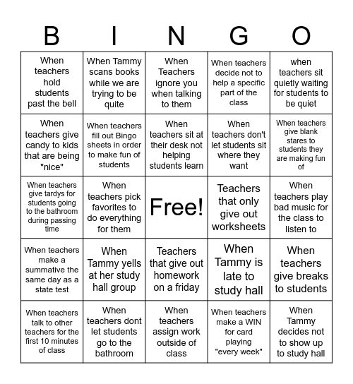 Teachers Bingo Board Bingo Card