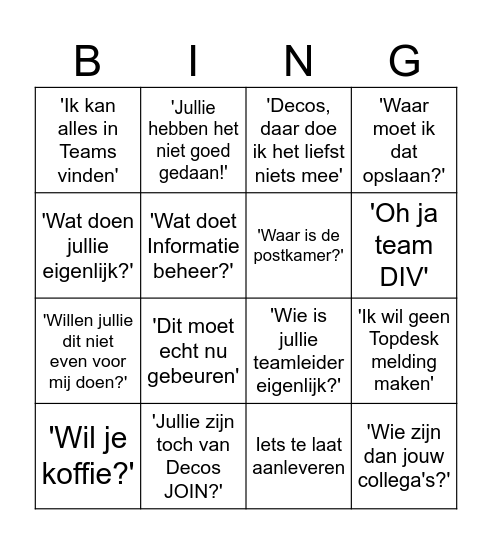 Bingo Informatiebeheer: Bingo Card
