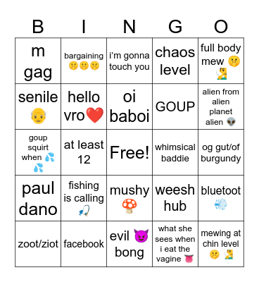 Gingo (goup bingo) Bingo Card