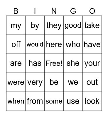 Red Words 2 Bingo Card