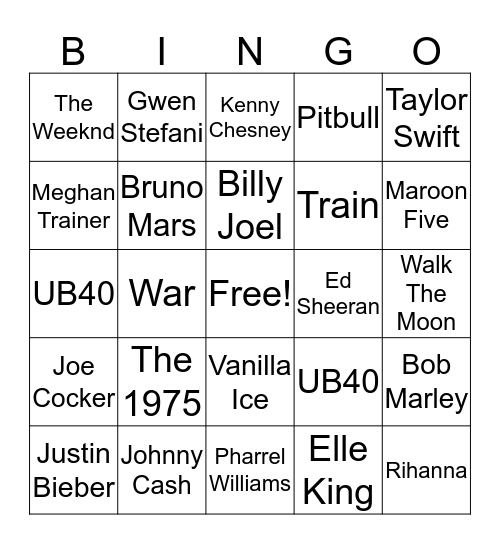 Rocking Bingo Card