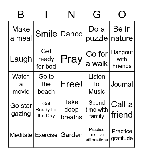 SINGO! Self-Care Edition Bingo Card