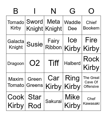Mana Round 1 (Kirby) Bingo Card