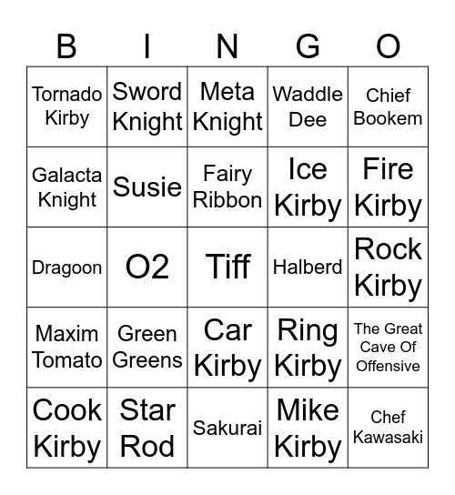 Mana Round 1 (Kirby) Bingo Card
