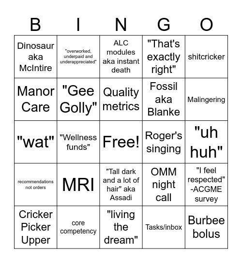 NRMC/Still Opti KFM Residency Bingo Card