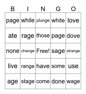 UFLI Lesson 61 - ge=J & Lesson 62 Bingo Card
