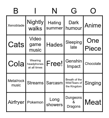 Which likes/interests do you have in common with Shinoth Bingo Card
