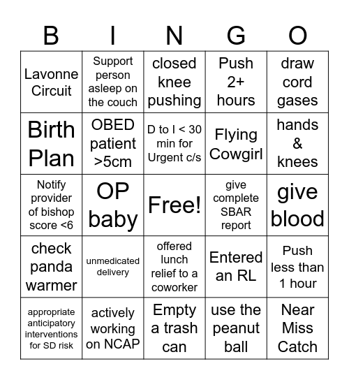 L&D Nurses Week Bingo Card