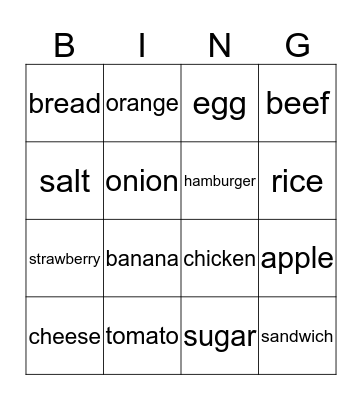 Food Bingo Card