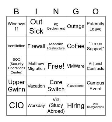 CIS Bingo Card