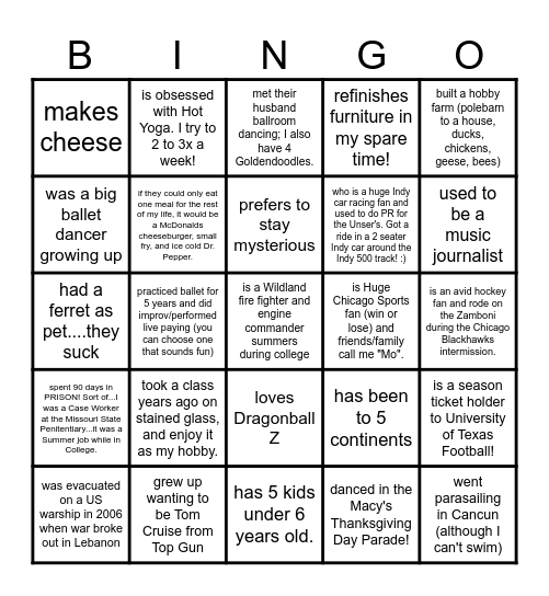 Find Somebody Who.... Bingo Card