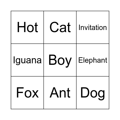 Short sounds Bingo Card