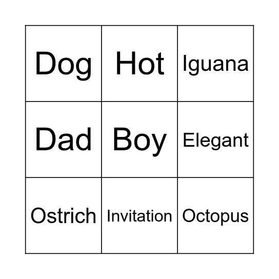 Short sounds Bingo Card