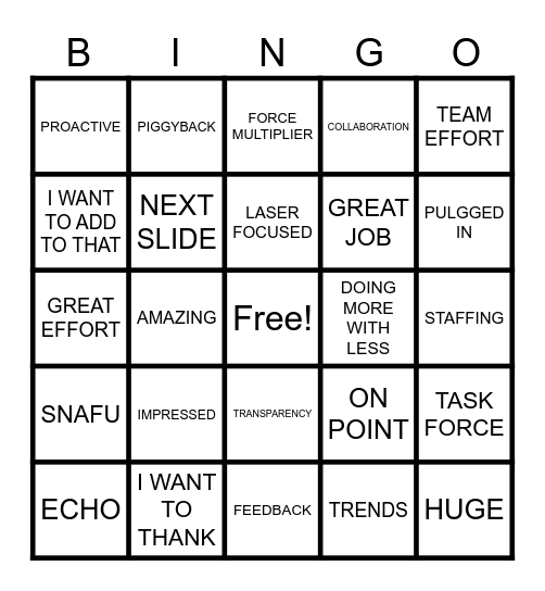 Quarterly Meeting Bingo Card