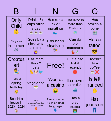 Team Building Bingo Card