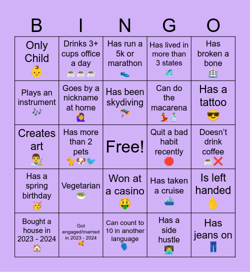 Team Building Bingo Card