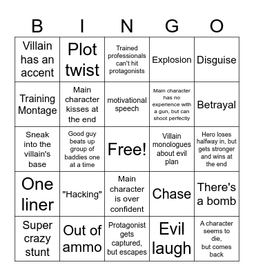 Action Movie Bingo Card