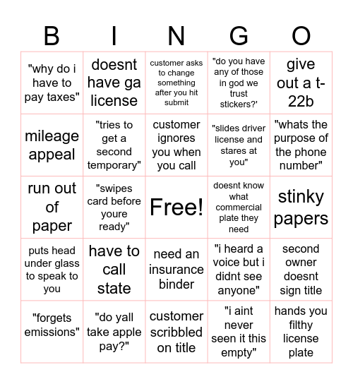 Tag Office Bingo Card